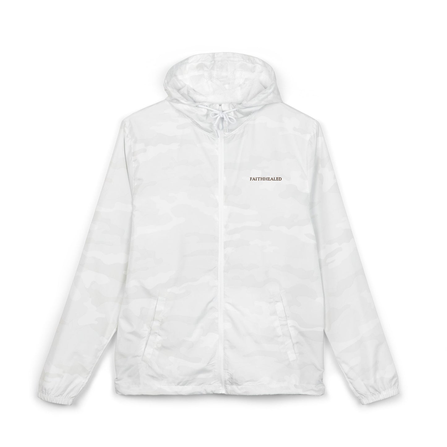 FaithHealed White Camo Windbreaker Jacket — Christian Faith Camo Full-Zip