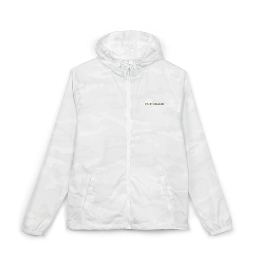 FaithHealed White Camo Windbreaker Jacket — Christian Faith Camo Full-Zip